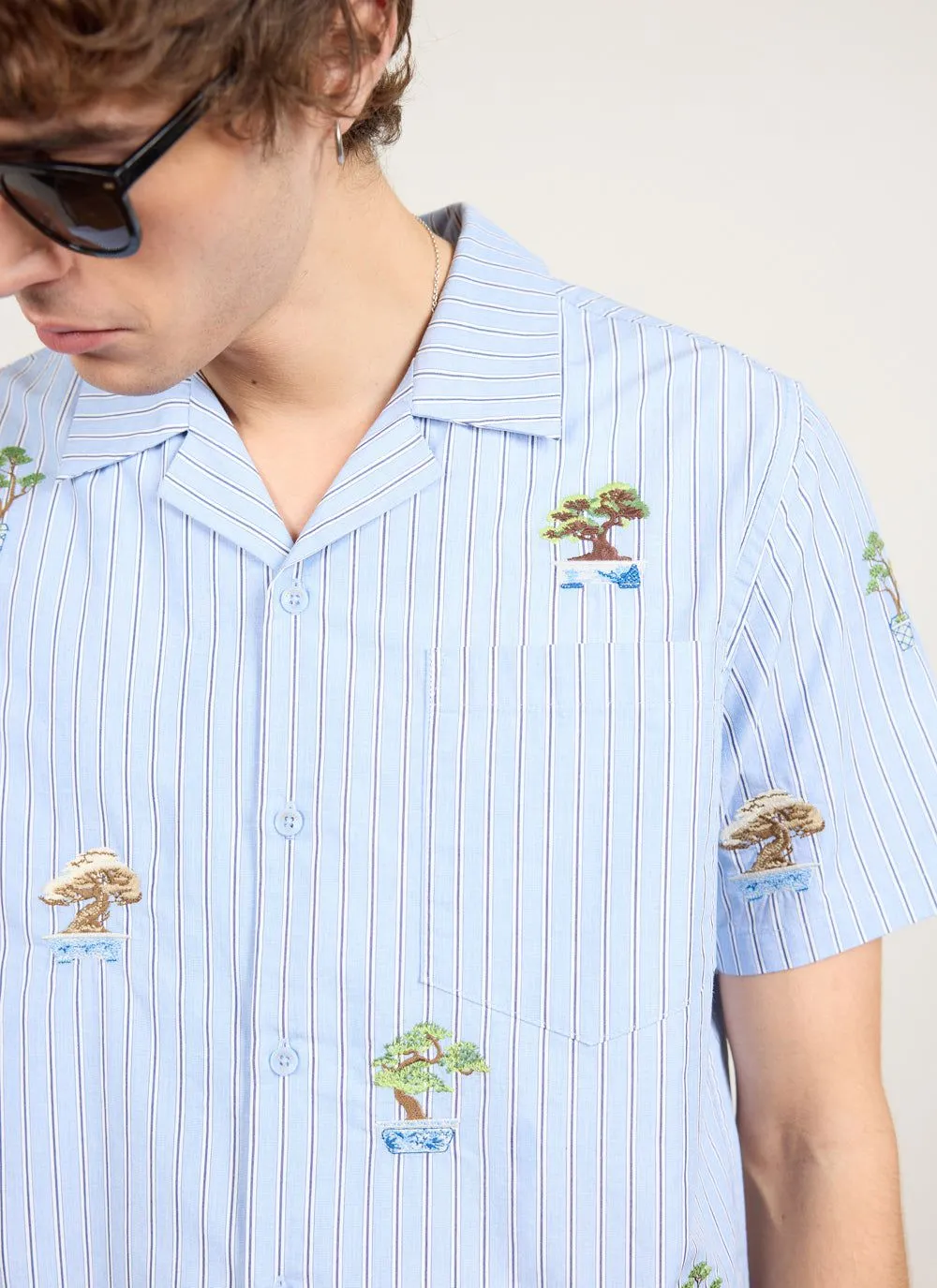 Bonsai Stripe Cuban Shirt | Cotton | Blue