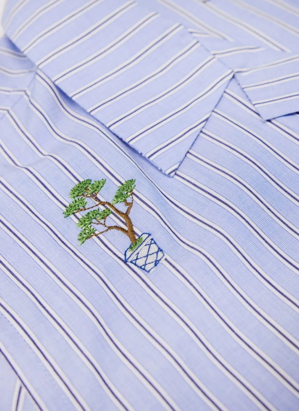 Bonsai Stripe Cuban Shirt | Cotton | Blue