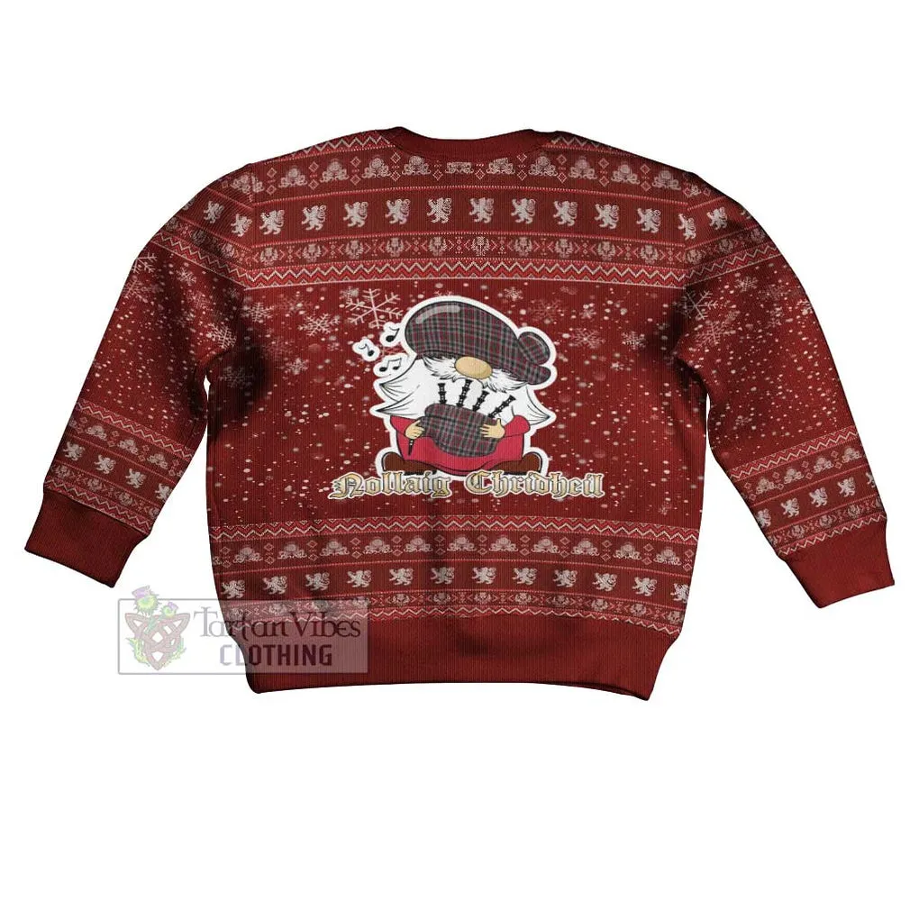 Borthwick Clan Christmas Kid Ugly Sweater with Gnome Playing Bagpipes