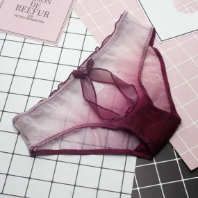 Bow Sweet Transparent Panties Soft Breathable Cute Underwear Ladies Cotton Briefs Gradient  Sexy Panties