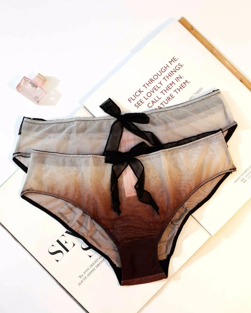 Bow Sweet Transparent Panties Soft Breathable Cute Underwear Ladies Cotton Briefs Gradient  Sexy Panties