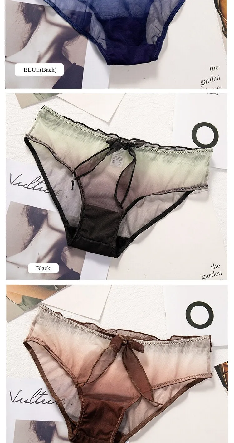 Bow Sweet Transparent Panties Soft Breathable Cute Underwear Ladies Cotton Briefs Gradient  Sexy Panties