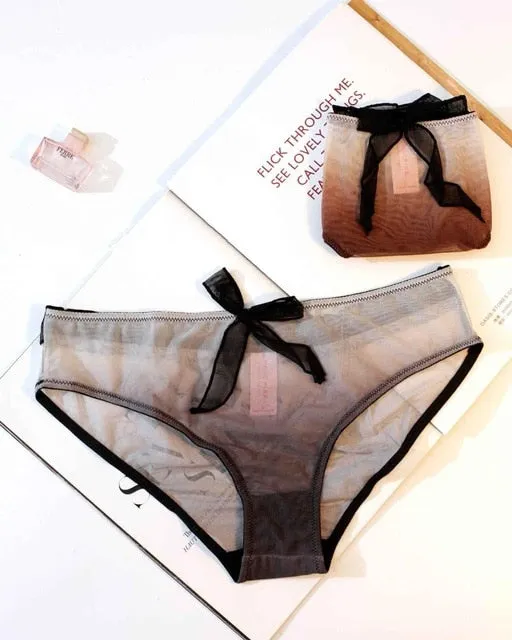 Bow Sweet Transparent Panties Soft Breathable Cute Underwear Ladies Cotton Briefs Gradient  Sexy Panties