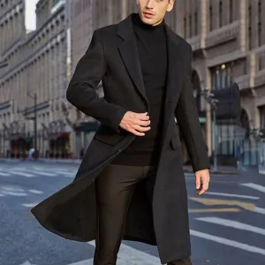 British men's long wool trench coat