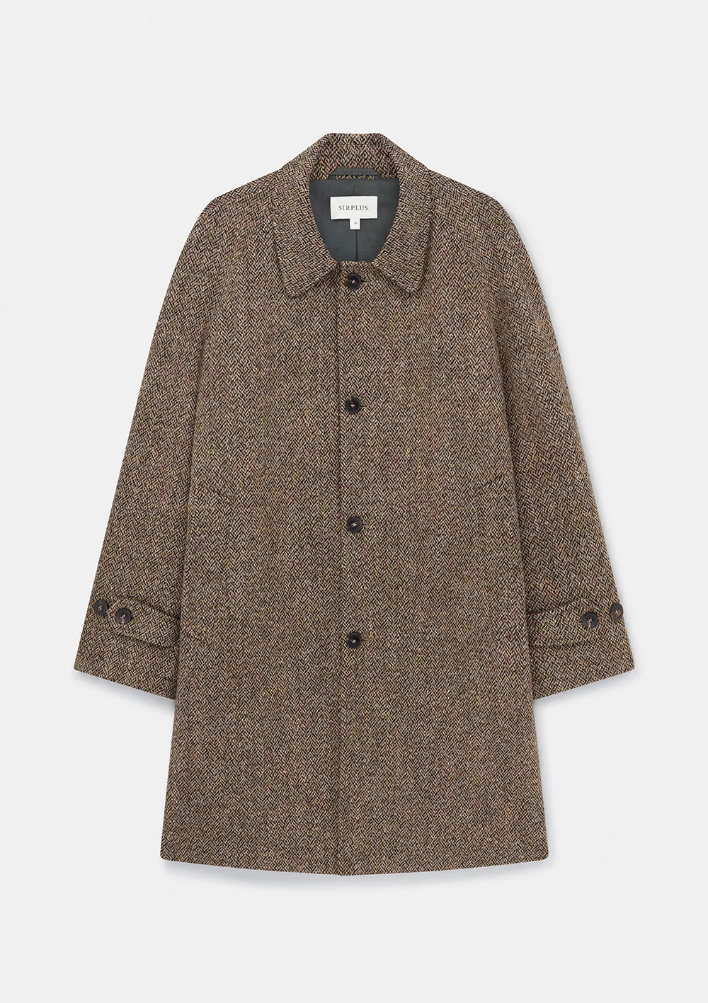 Brown Harris Tweed Herringbone Wool Raglan Overcoat