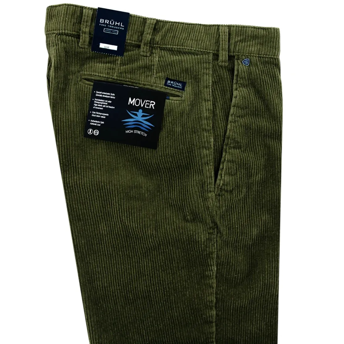 Bruhl Parma B Stretch Cord Egyptian Cotton Trousers Green 130400