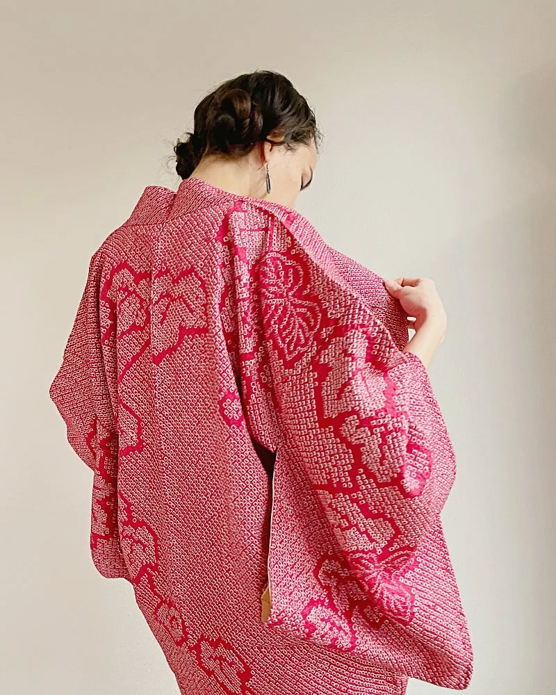 Burgundy Shibori Haori  Kimono Jacket