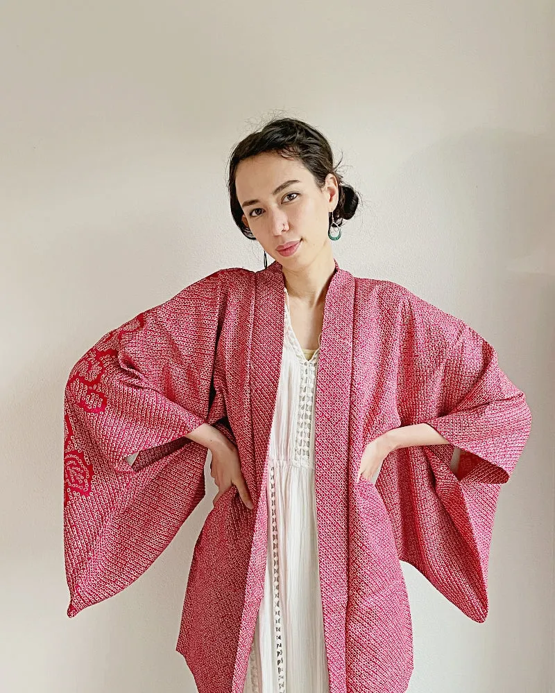 Burgundy Shibori Haori  Kimono Jacket