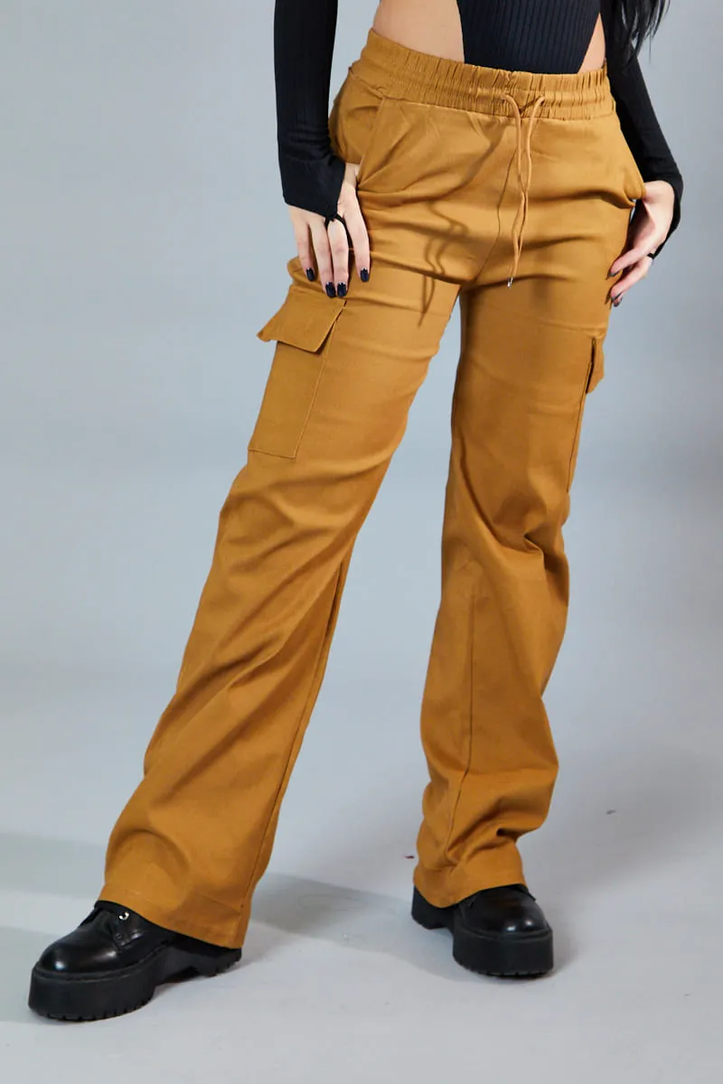 Camel Straight Leg Cargo Trousers - Rian