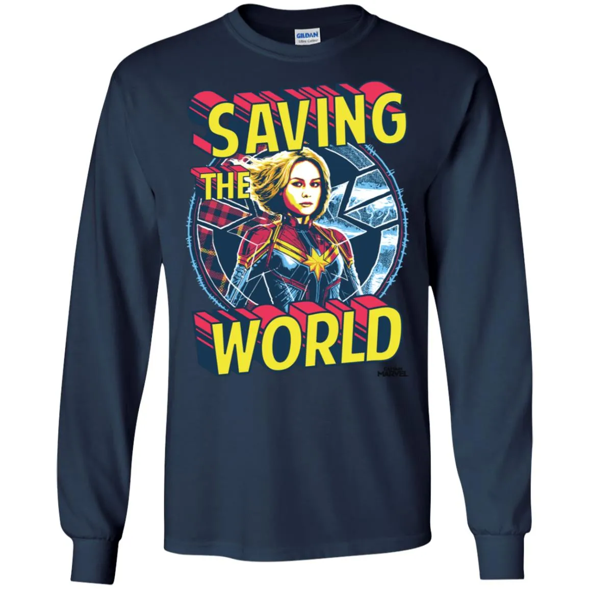 Captain Marvel Saving The World Portrait Men Long Sleeve Shirt