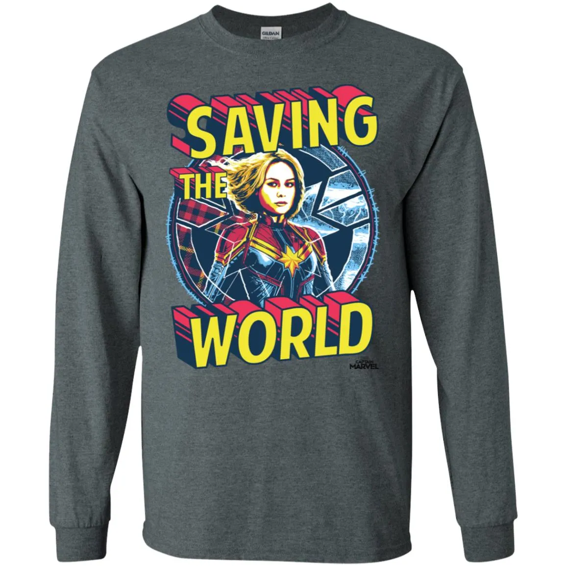 Captain Marvel Saving The World Portrait Men Long Sleeve Shirt