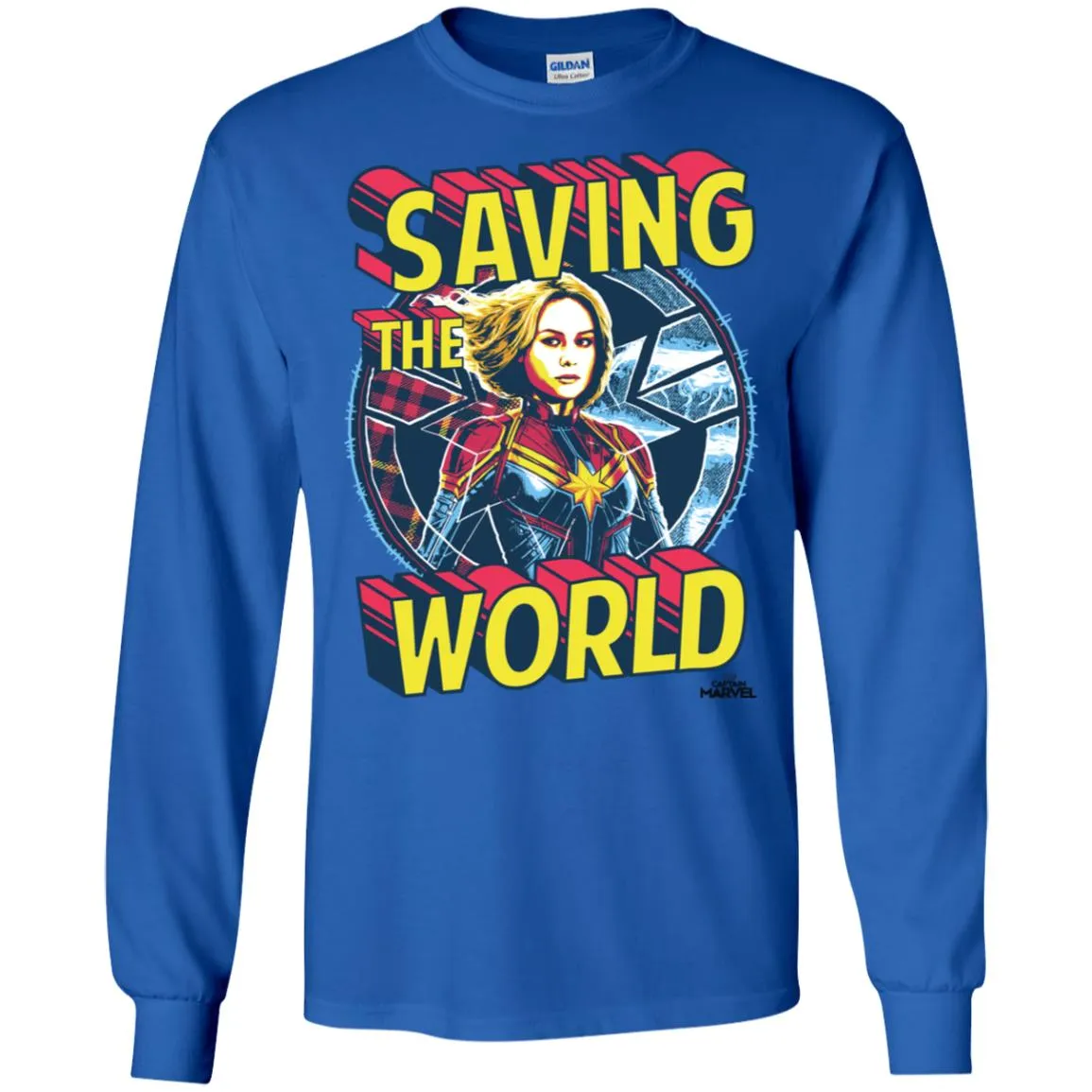 Captain Marvel Saving The World Portrait Men Long Sleeve Shirt