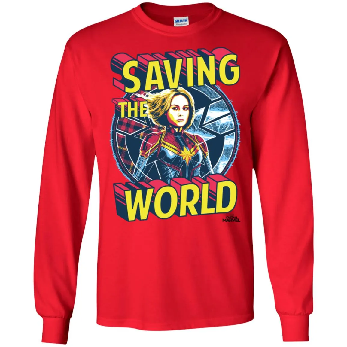 Captain Marvel Saving The World Portrait Men Long Sleeve Shirt