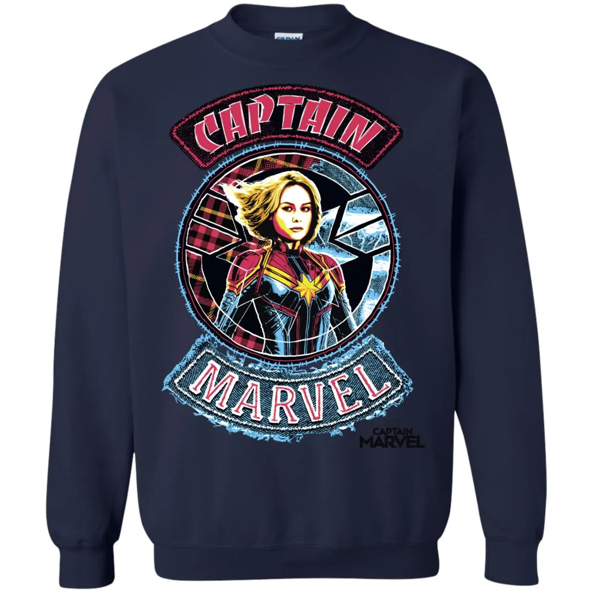 Captain Marvel Stitched Patched Portrait Crewneck Pullover Sweatshirt