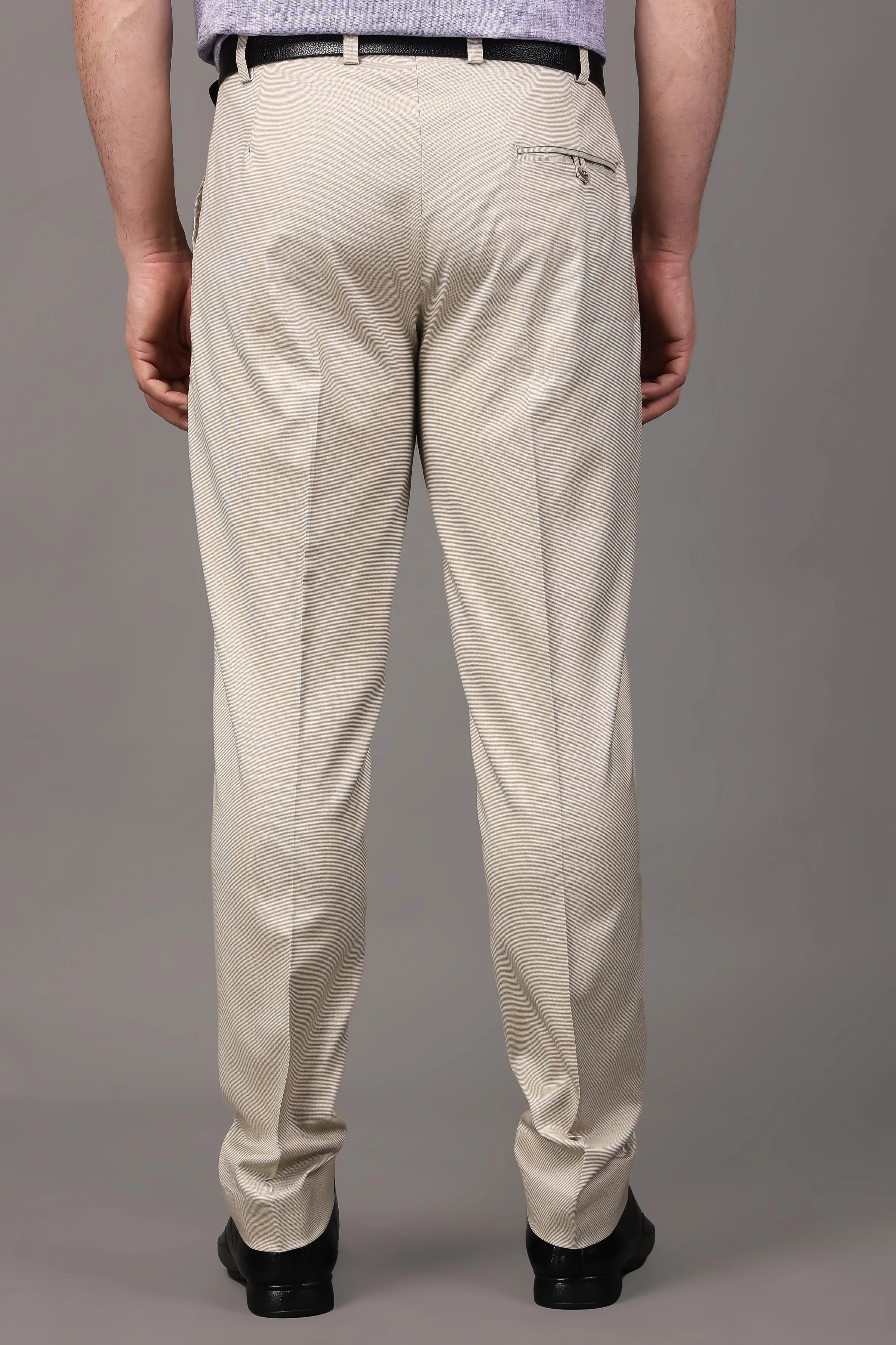 Caramel Beige Textured Stretch Trousers