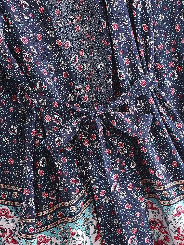 Charlie's Boho Floral Print Short Kimono Robe