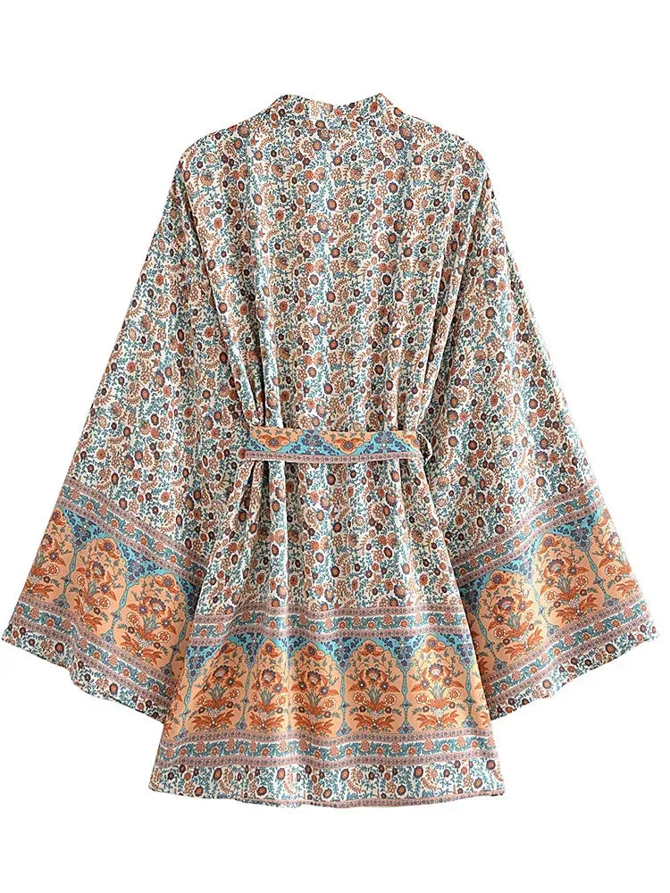 Charlie's Boho Floral Print Short Kimono Robe