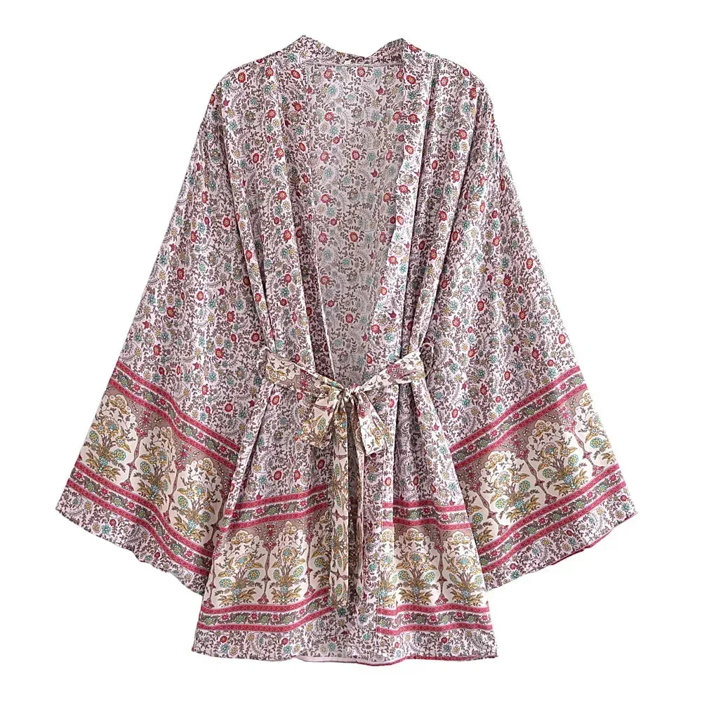 Charlie's Boho Floral Print Short Kimono Robe