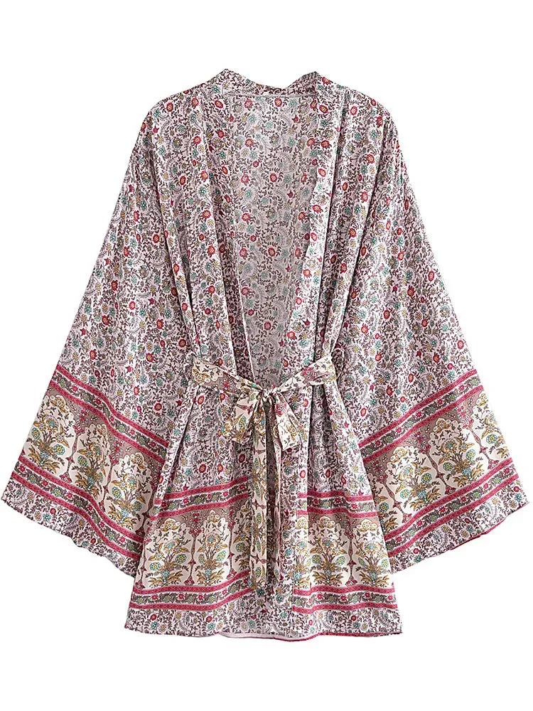 Charlie's Boho Floral Print Short Kimono Robe