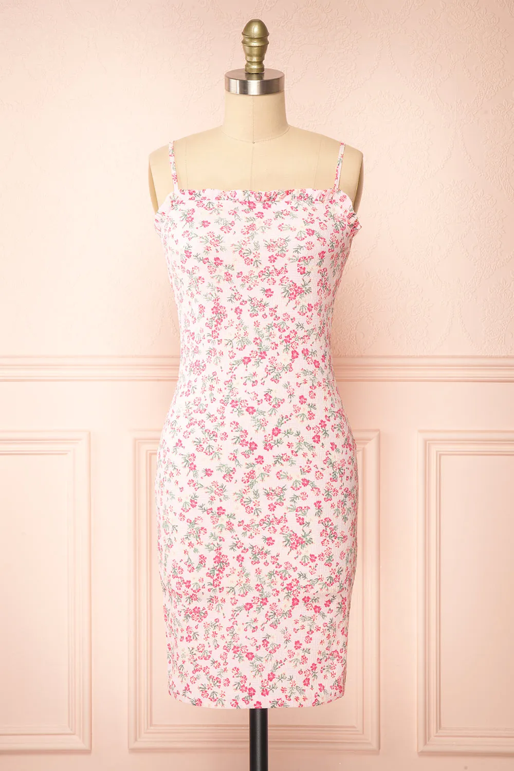 Chevy Pink | Fitted Floral Short Dress w/ Ruffles