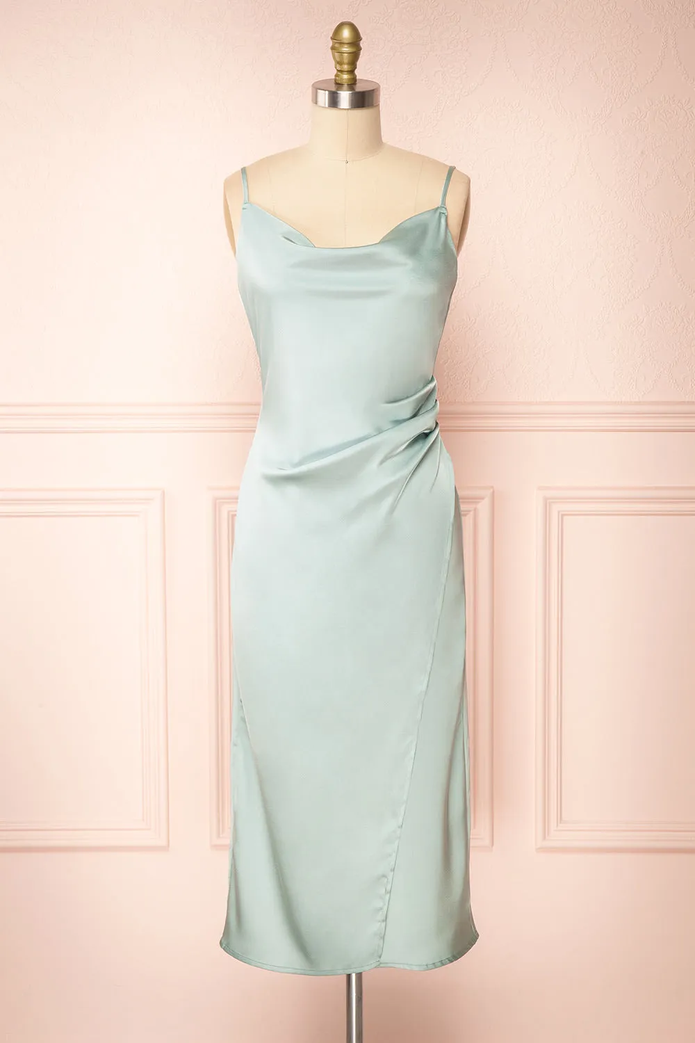 Chloe Mint | Cowl Neck Satin Slip Dress