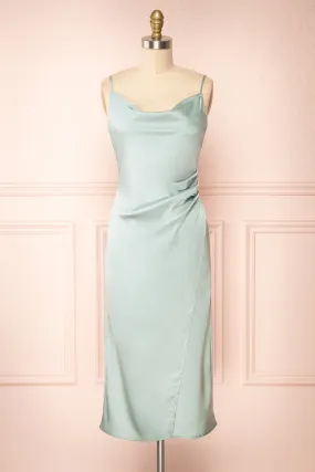 Chloe Mint | Cowl Neck Satin Slip Dress