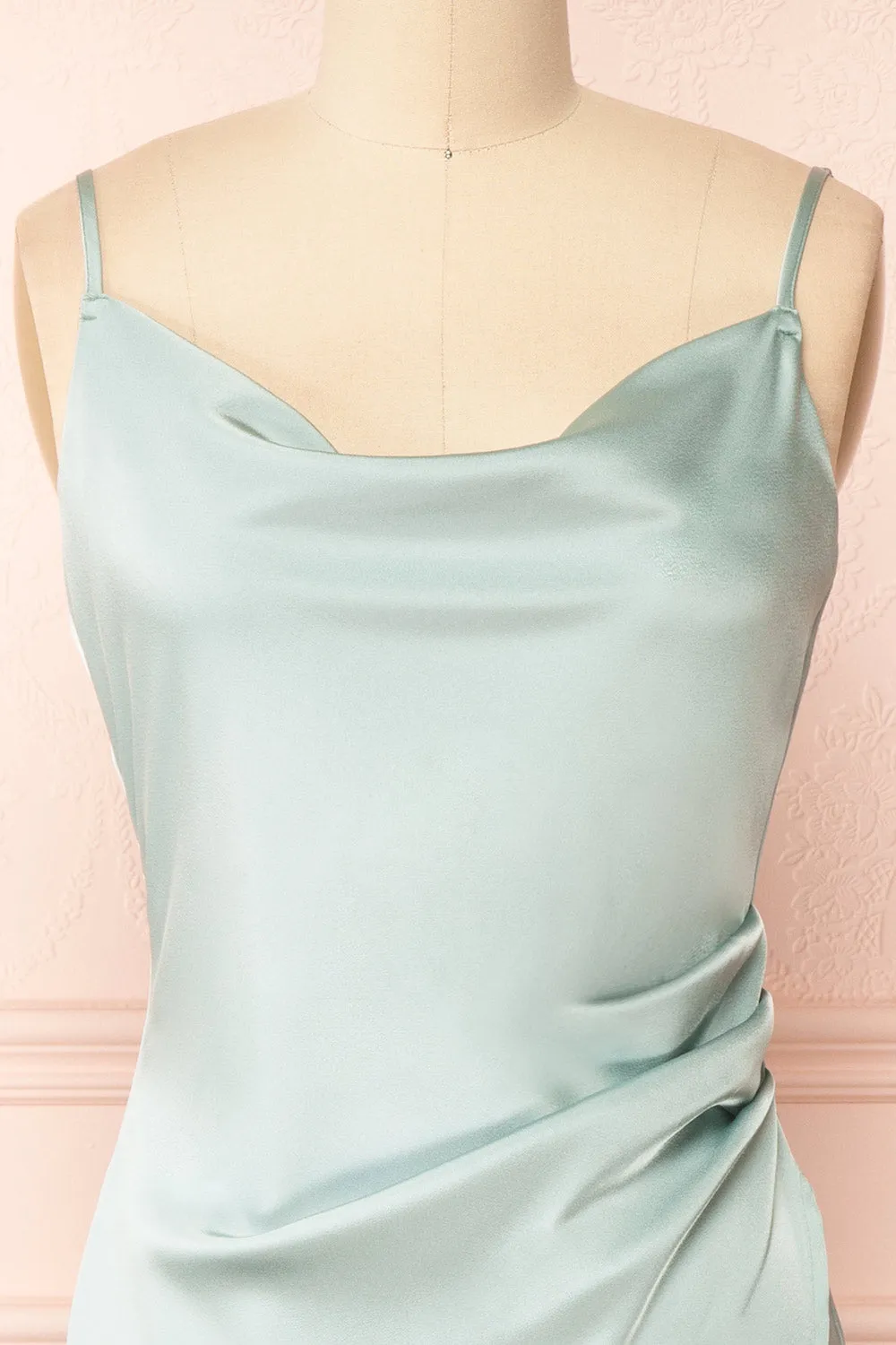 Chloe Mint | Cowl Neck Satin Slip Dress