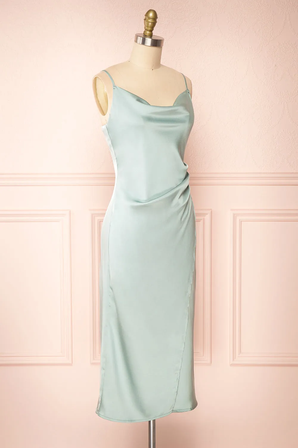 Chloe Mint | Cowl Neck Satin Slip Dress