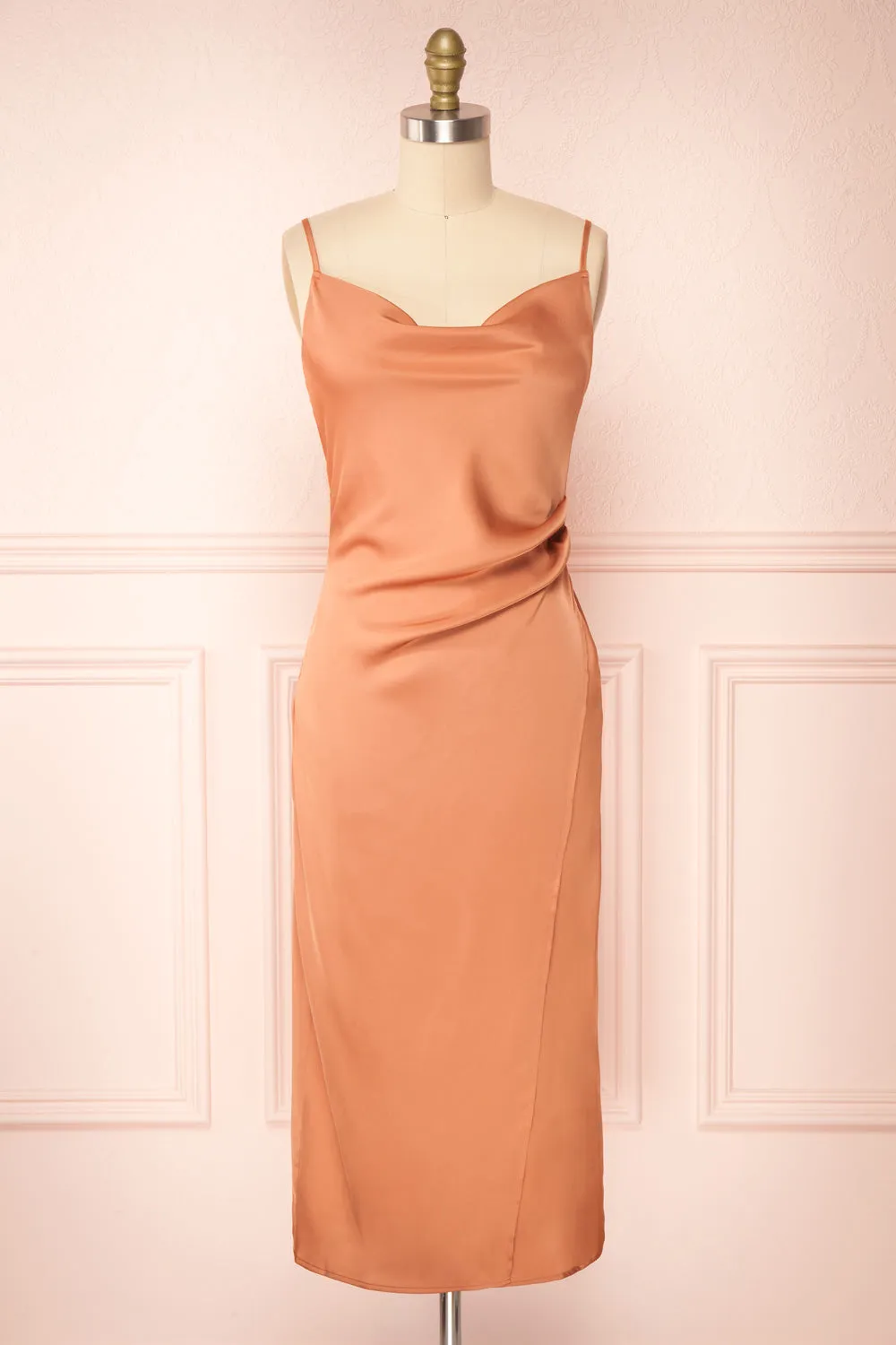 Chloe Rust | Cowl Neck Satin Slip Dress