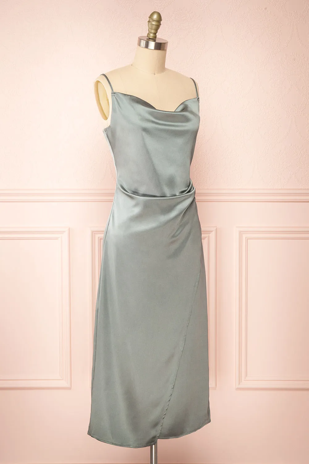 Chloe Silver | Cowl Neck Satin Slip Dress