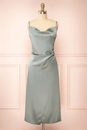 Chloe Silver | Cowl Neck Satin Slip Dress