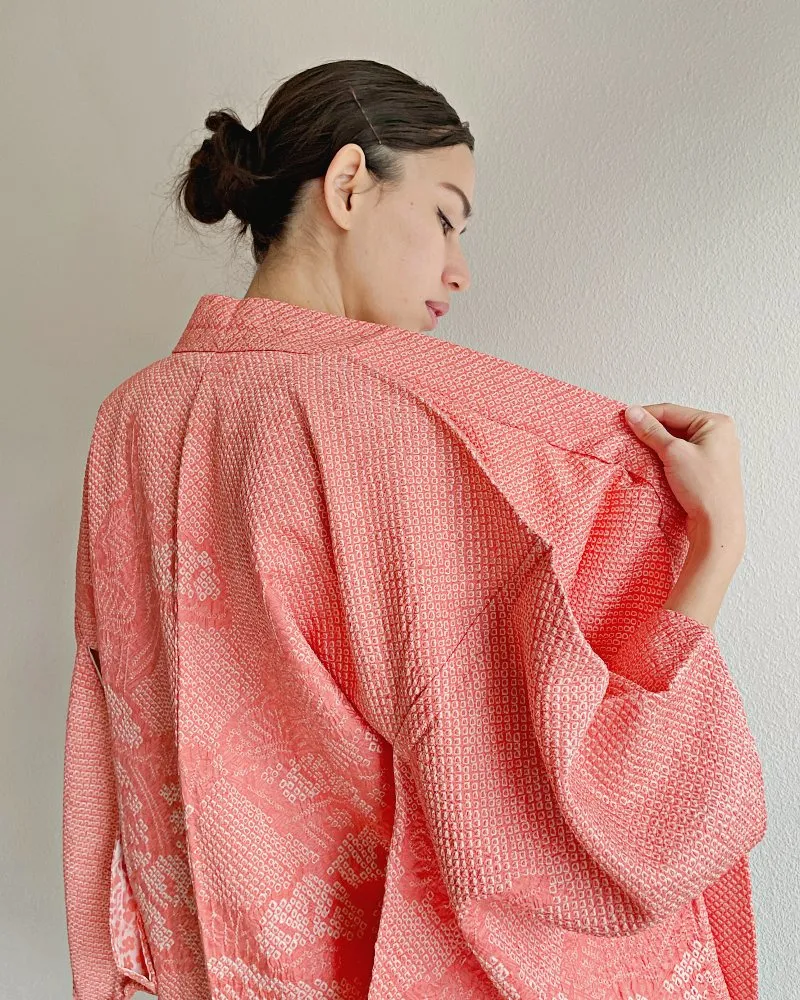 Coral Sunset Shibori Haori Kimono Jacket