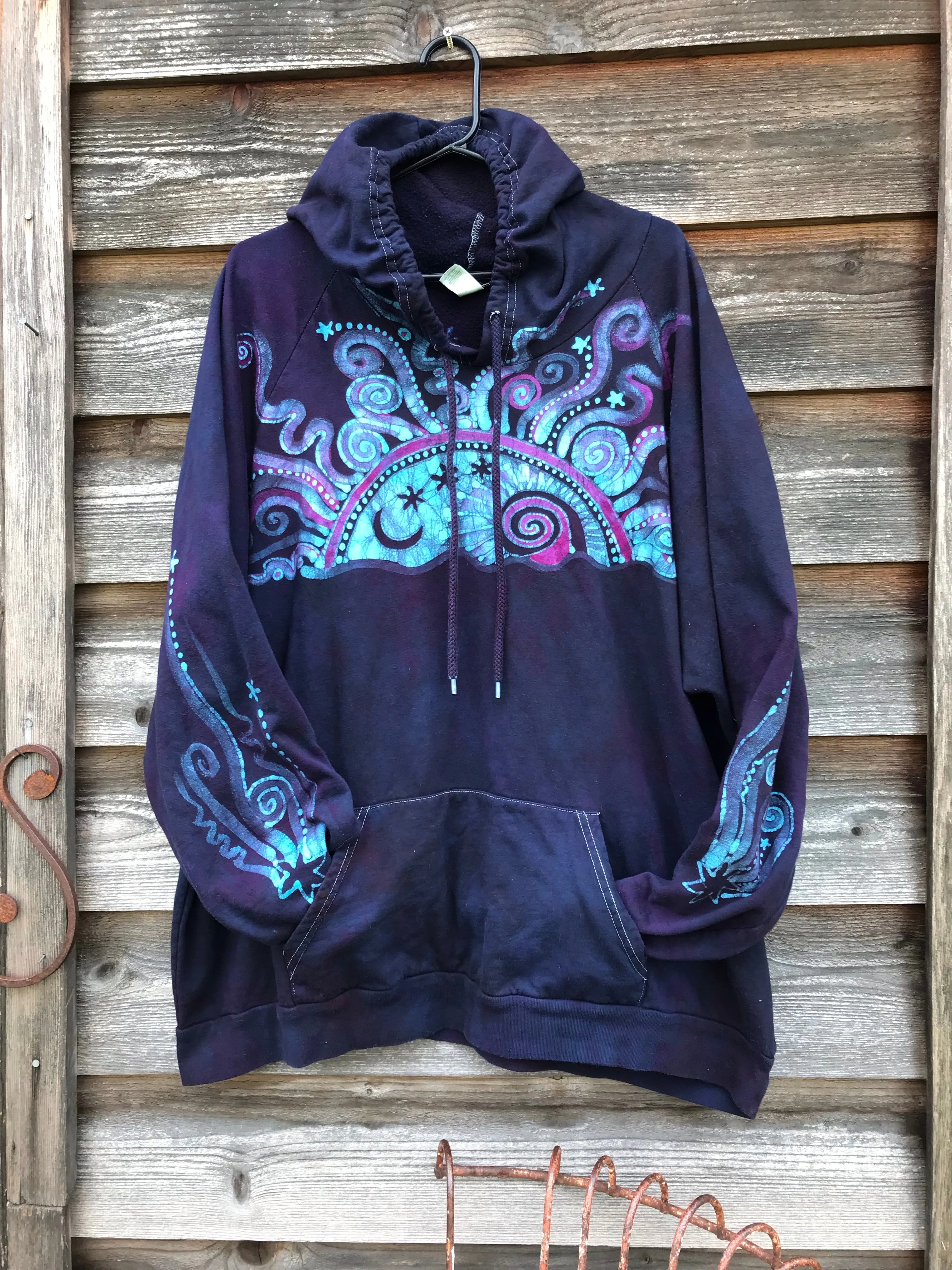 Cosmic Sun Pullover Batik Hoodie in Organic Cotton - Made Oversize in 3X