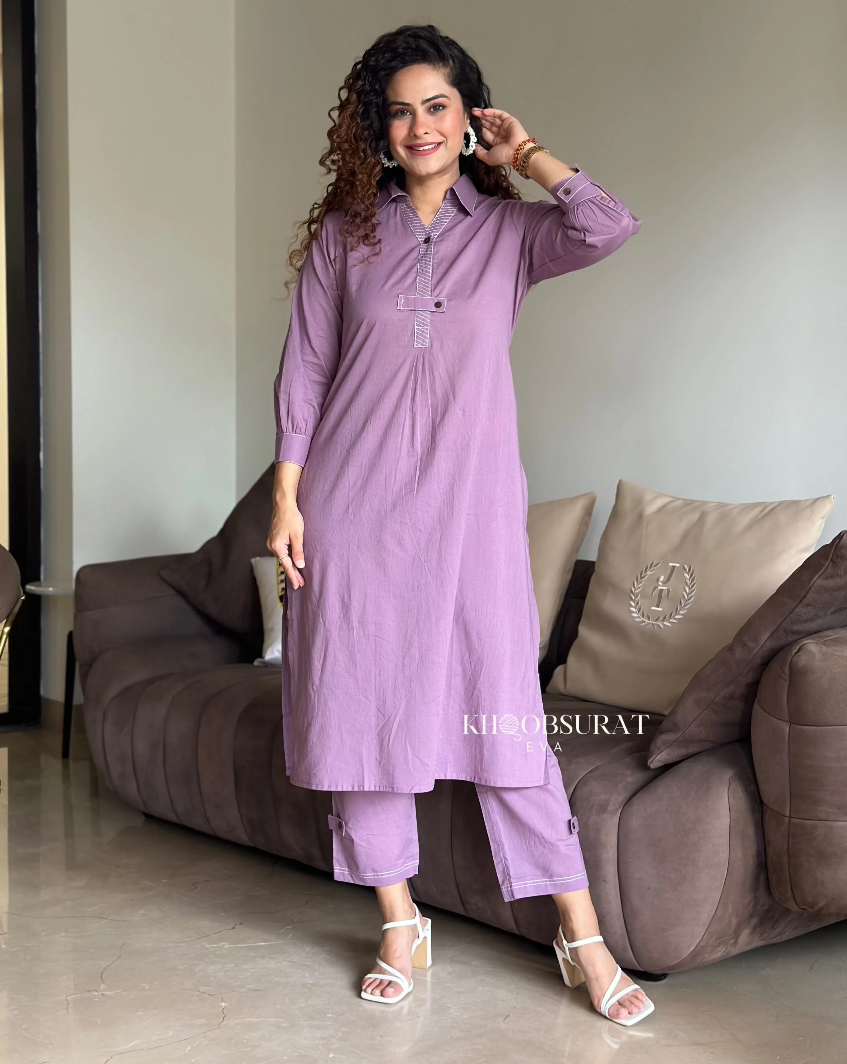 Cotton Breeze Purple Kurta Set