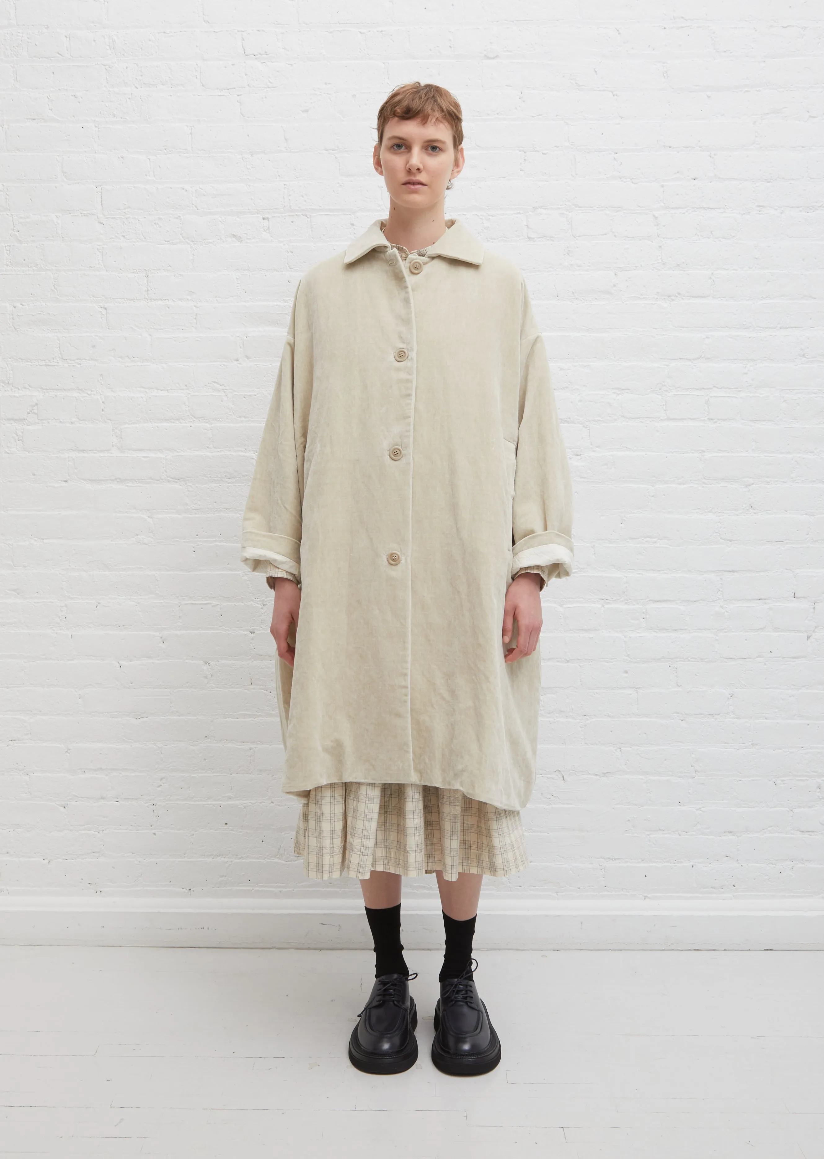 Cotton-Linen Velvet Blob Coat