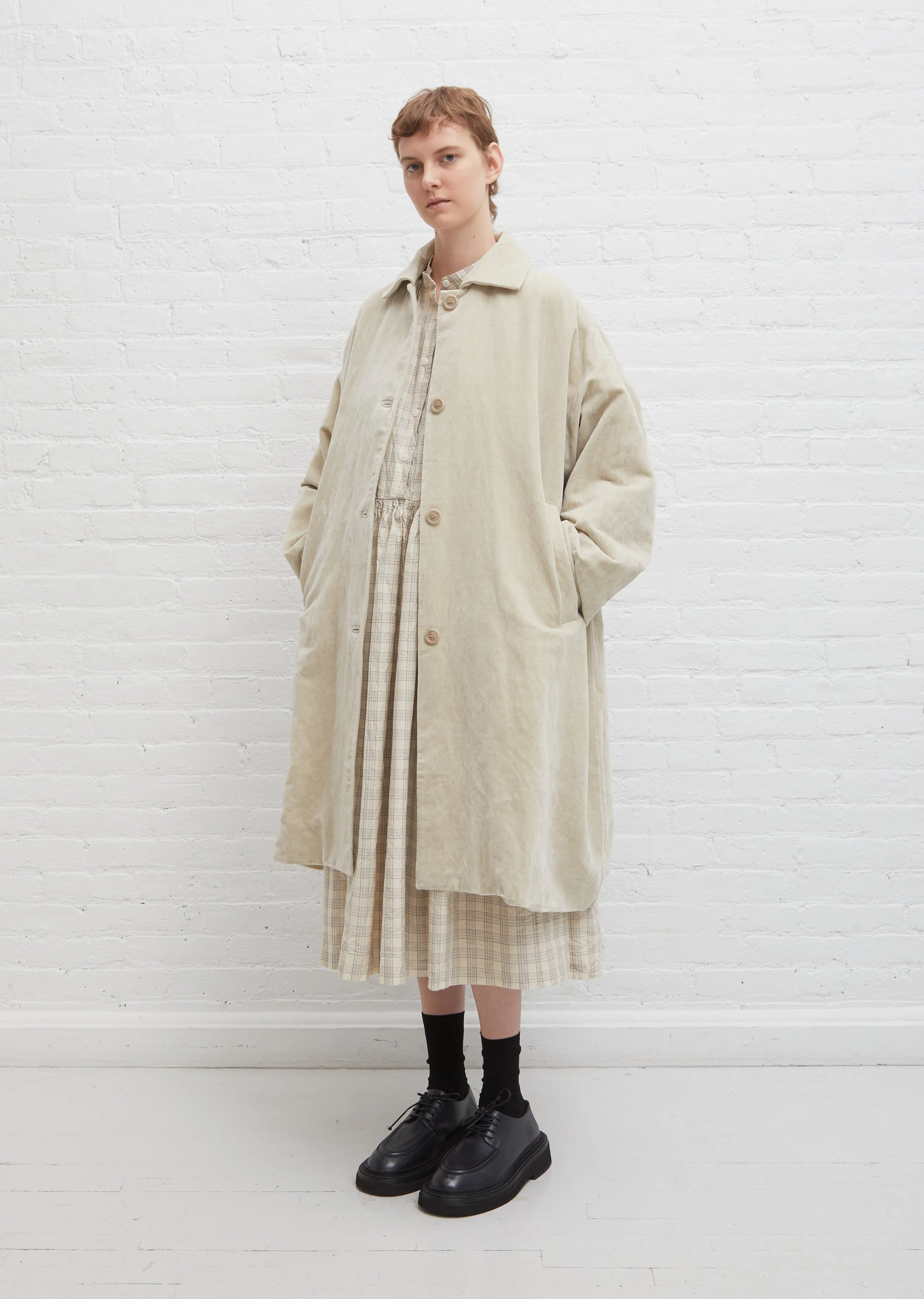 Cotton-Linen Velvet Blob Coat