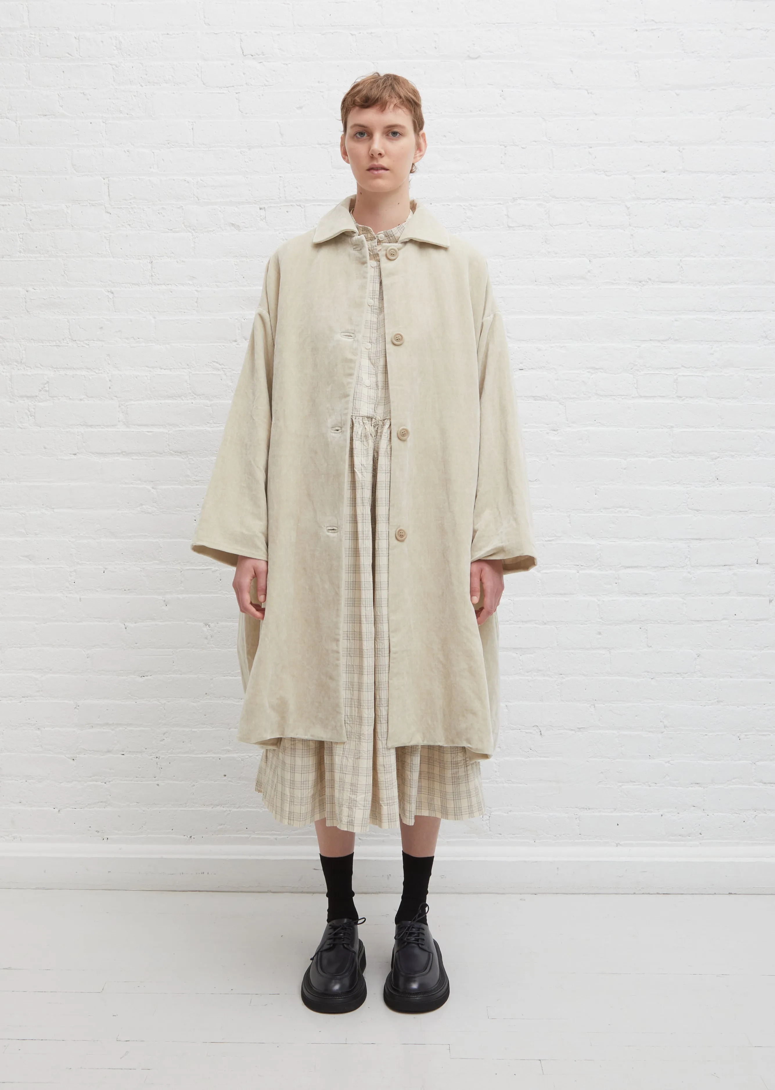 Cotton-Linen Velvet Blob Coat