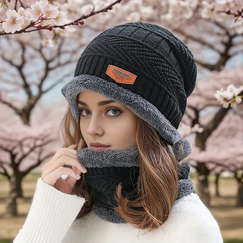 Cozy 2pcs Winter Scarf Beanie Set for Women and Men