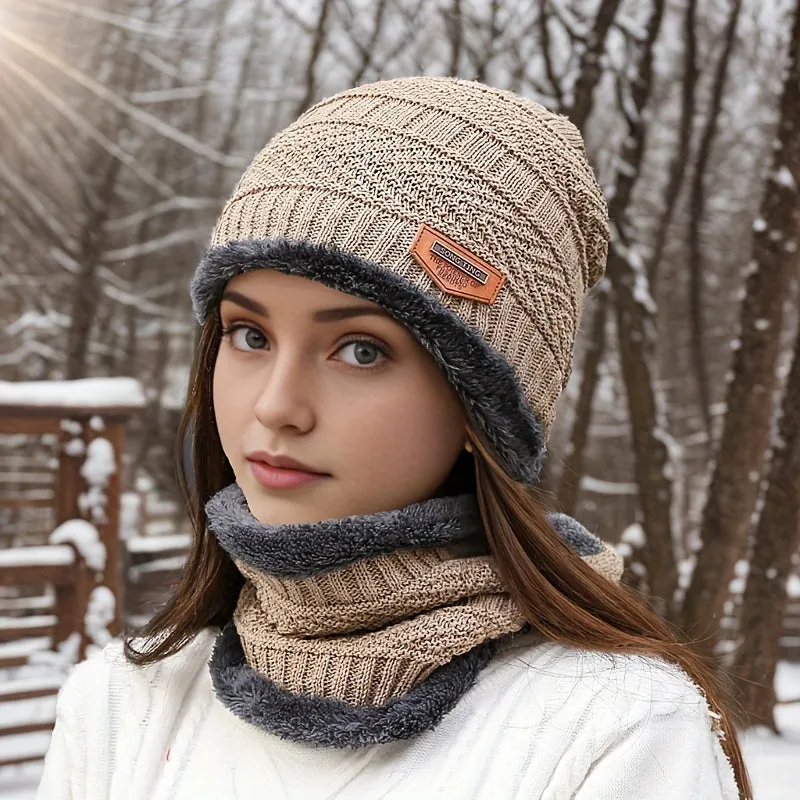 Cozy 2pcs Winter Scarf Beanie Set for Women and Men