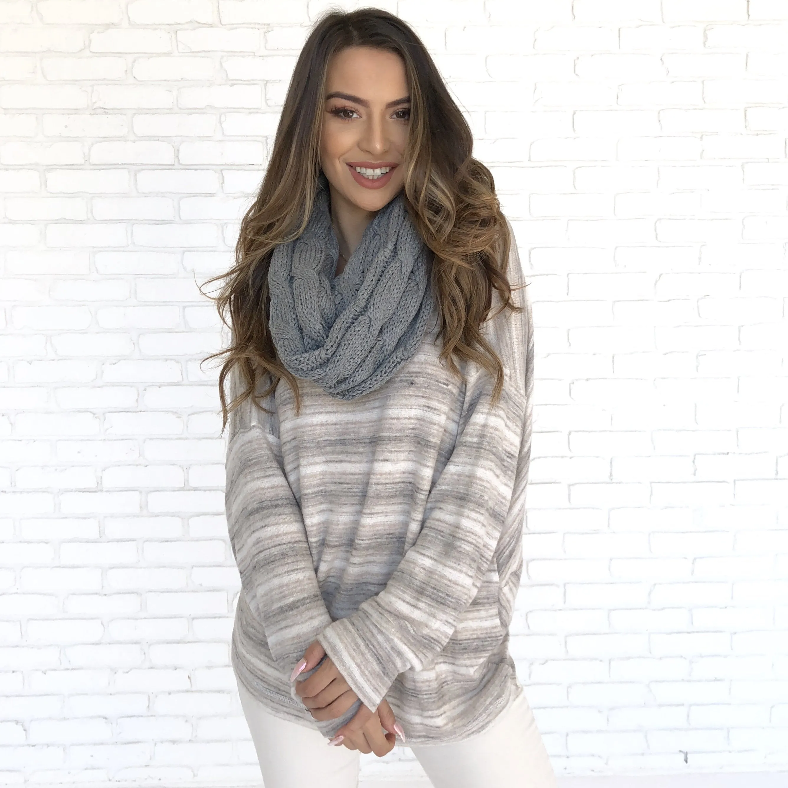 Cozy Knit Infinity Scarf in Grey