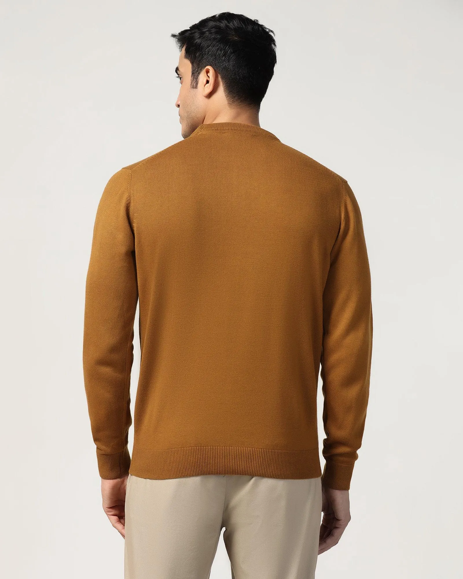 Crew Neck Ochre Solid Sweater - Harley