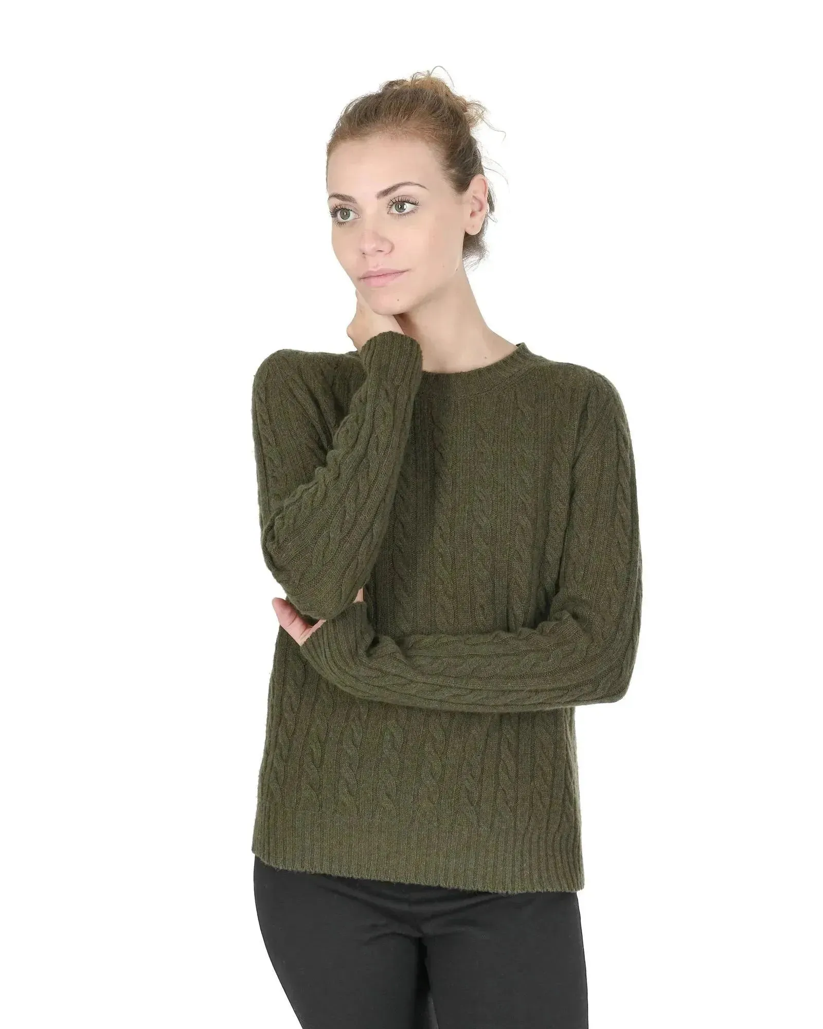 Crown of Edinburgh Cashmere Women's Cashmere Women Round Neck Sweater in Khaki - 40 EU