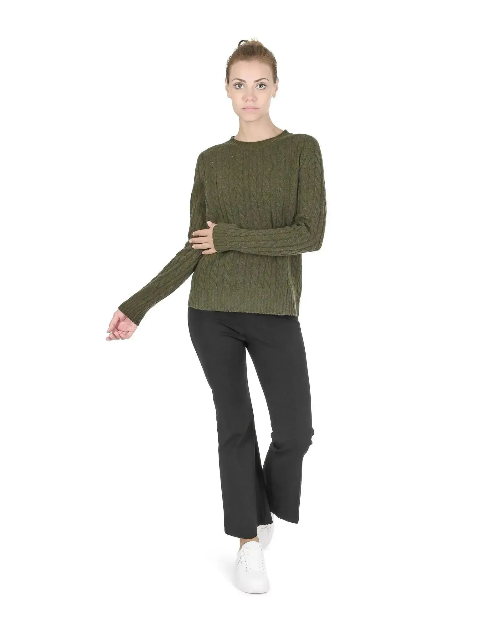 Crown of Edinburgh Cashmere Women's Cashmere Women Round Neck Sweater in Khaki - 40 EU