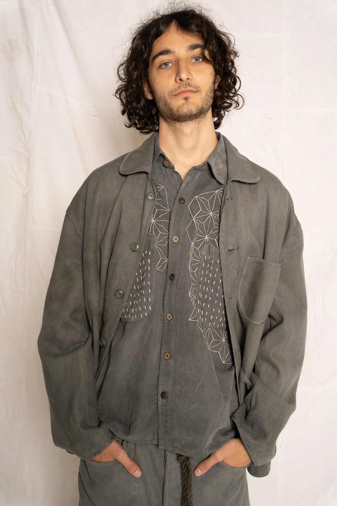 Cunningham Jacket Sashiko Uneven Dye Swiss Army