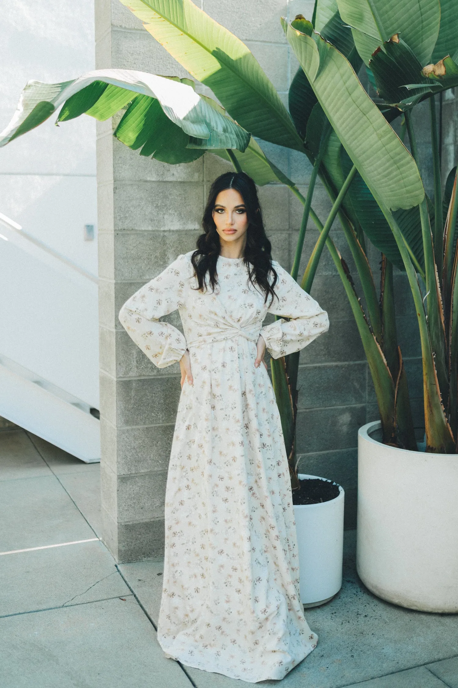 Dahlia Floral Wrap Dress- Cream