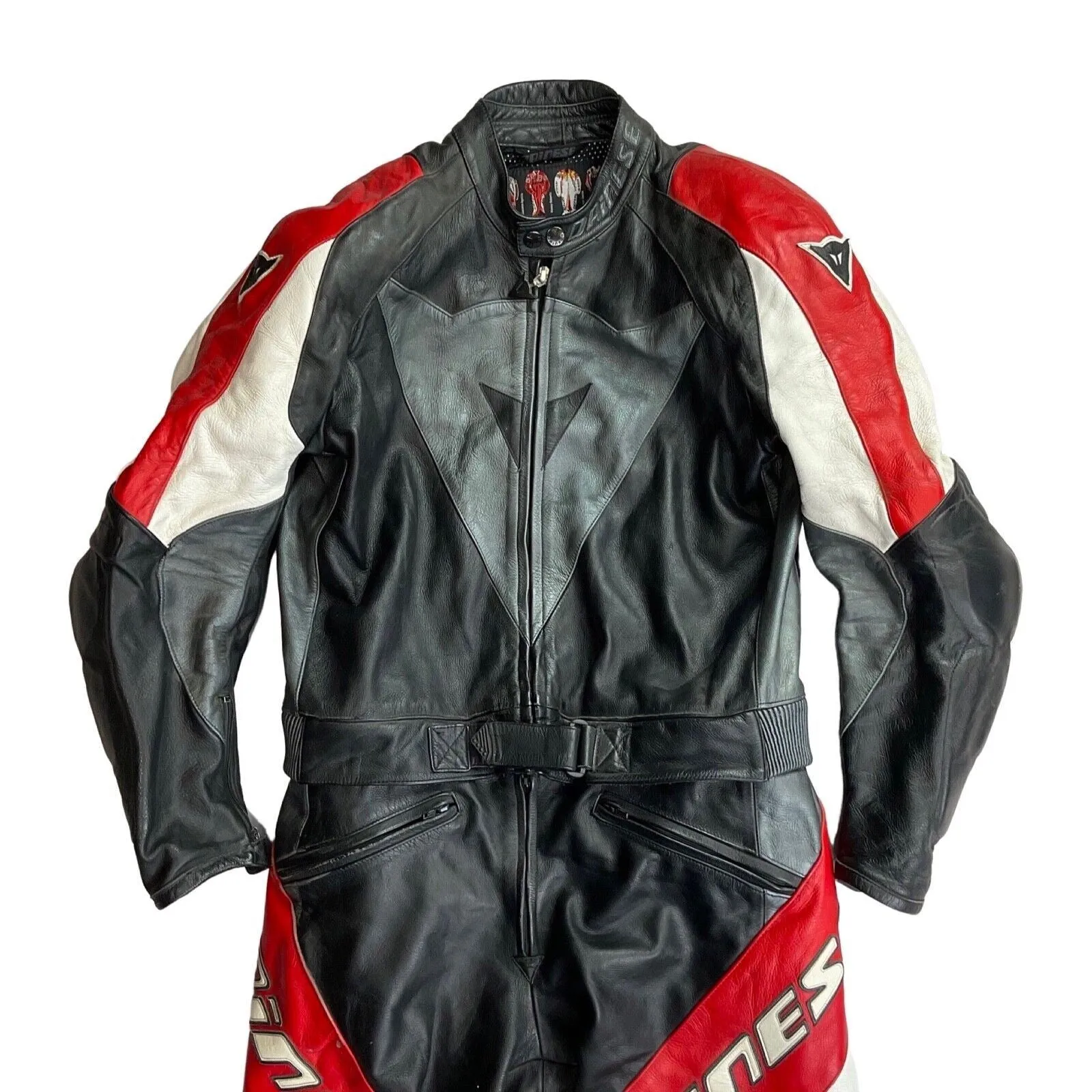 DAINESE ITALY FULL LEATHER 2 PIECE BIKER MOTORCYCLE RACE SUIT CHEST 40” WAIST 34