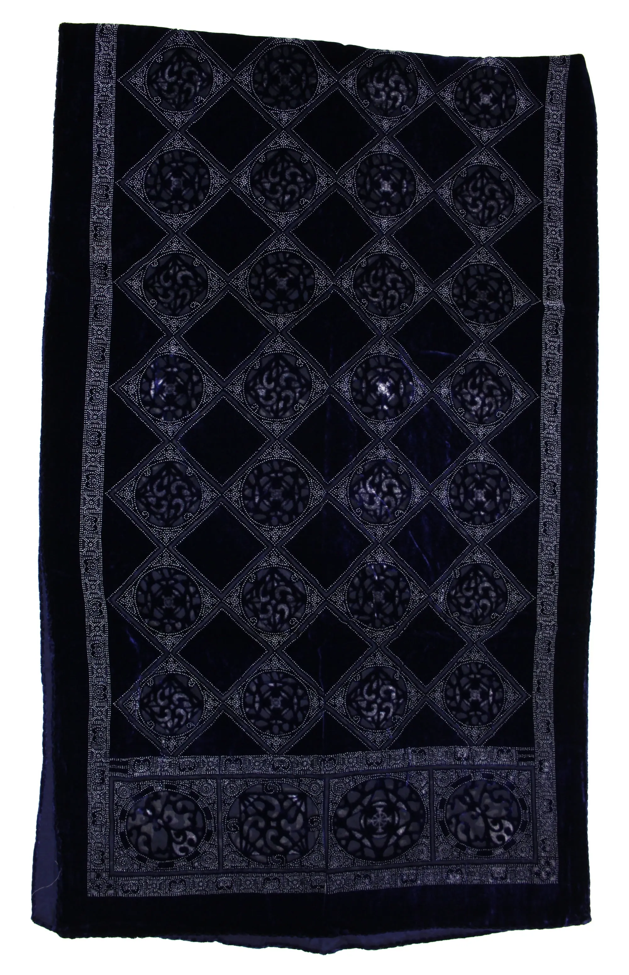 Dark Blue Square Patterned Devore Velvet Scarf (172 x 54cm)