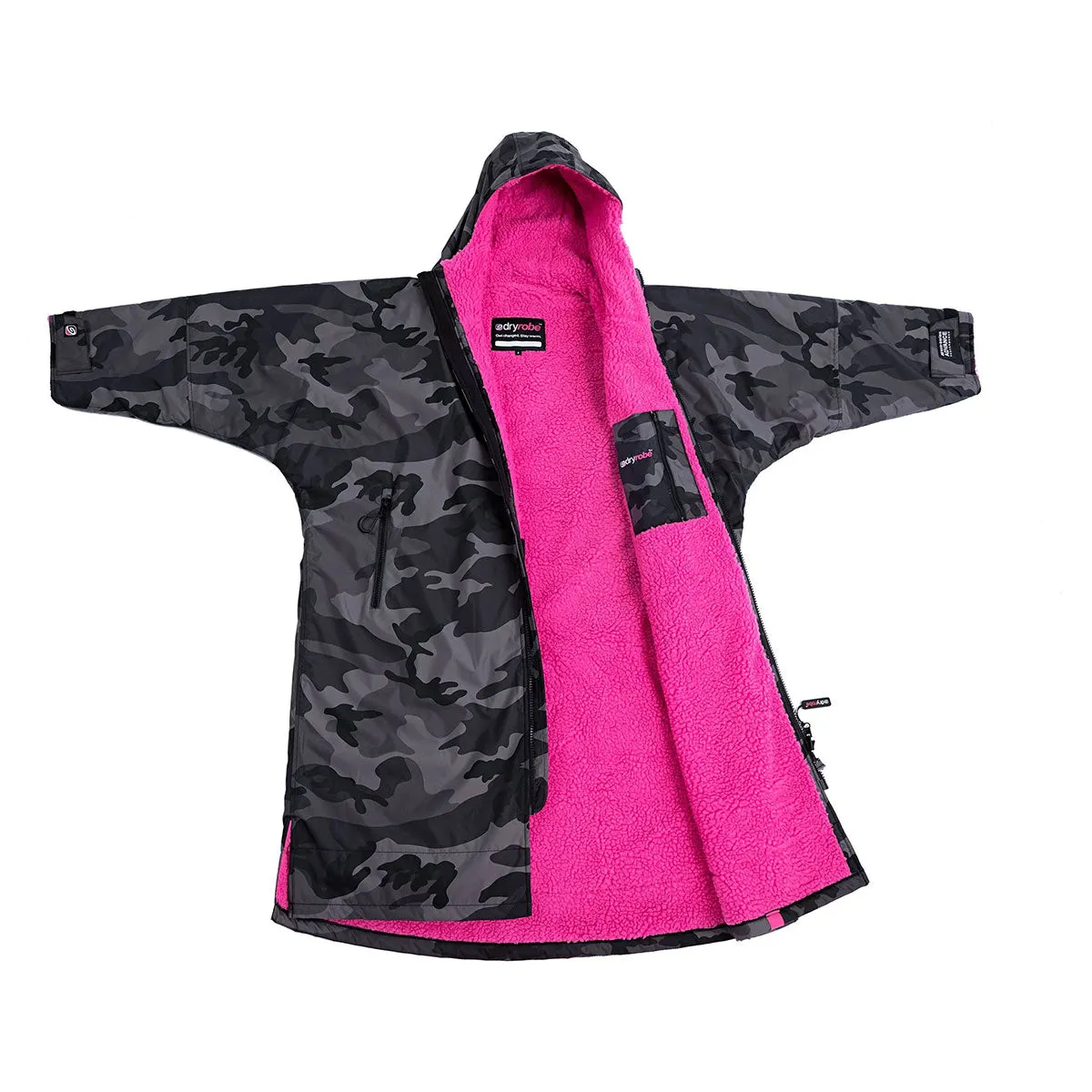 Dryrobe Advance Long Sleeve Changing Robe - Black Camo/Pink