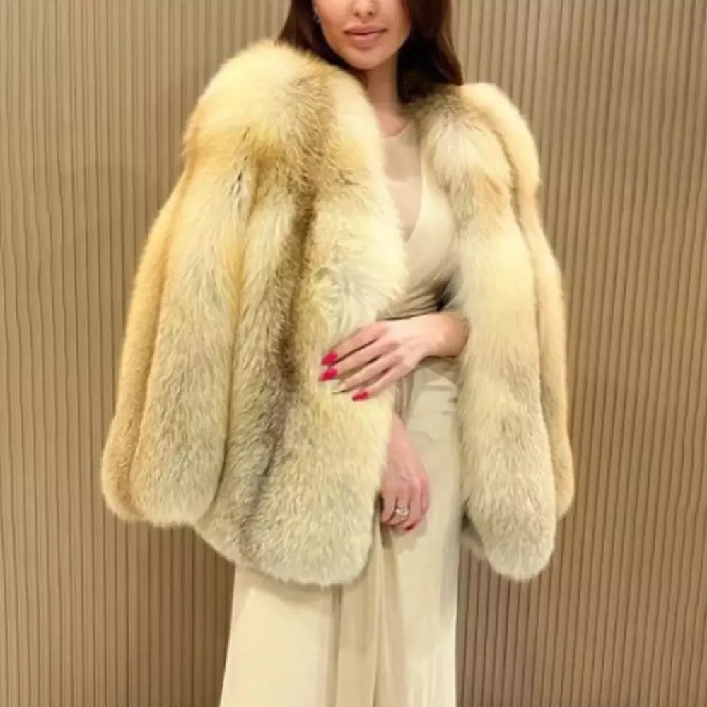 Elegant Women Real Golden Island Fox Fur Warm Coats New Jackets Winter Overcoats