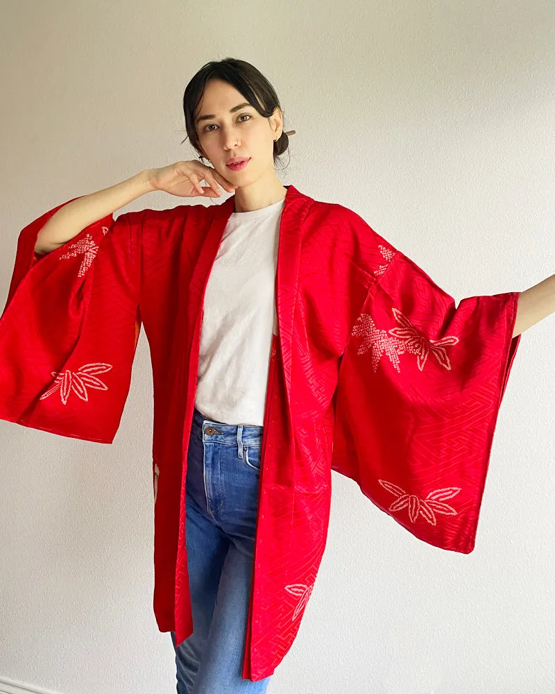 Embroidery of Japanese Traditional Pine Bamboo Plum Blossom, Shibori Haori Kimono Jacket